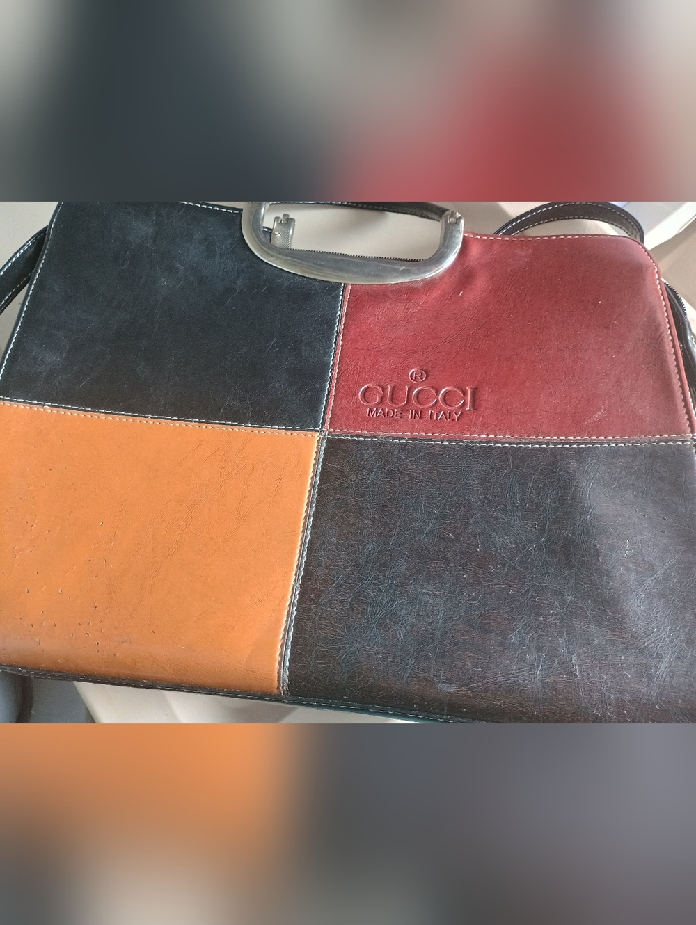 Gucci Patchwork Leather Satchel - Black, Red, Tan, Brown - Picture 10 of 14